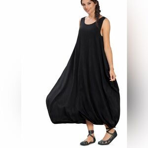 Organic Viscose Sleeveless Black Boho Plus Size Tummy Hiding Maxi Dress US 14-16
